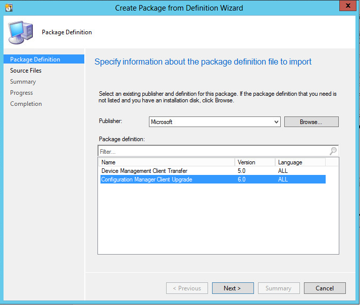package definition client upgrade